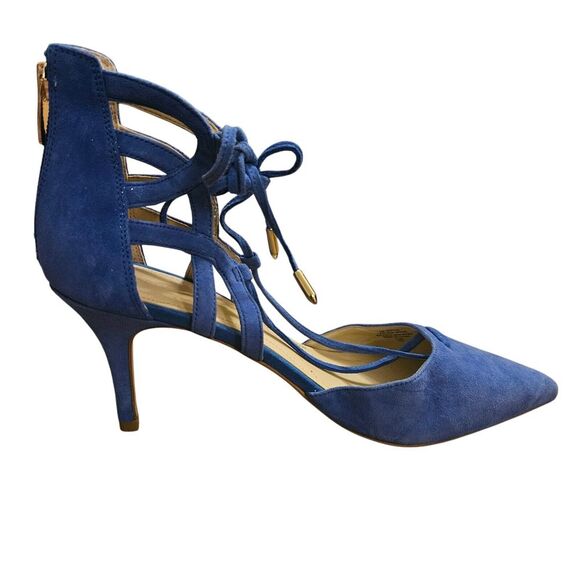 MARC FISHER Lace Up Truthe Blue Suede Closed Toe Pumps Heels Womens Size‎ 7.5 - Picture 3 of 8